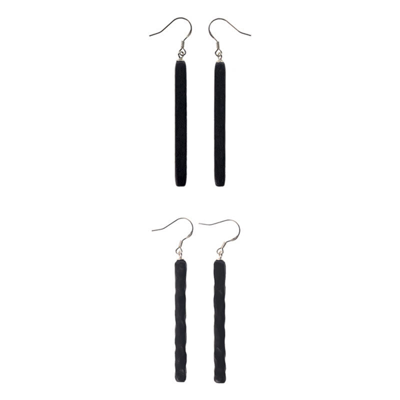 Fortune Jewel 925 Sterling Silver Ebony Wood Texture Balance Peace Drop Dangle Earrings