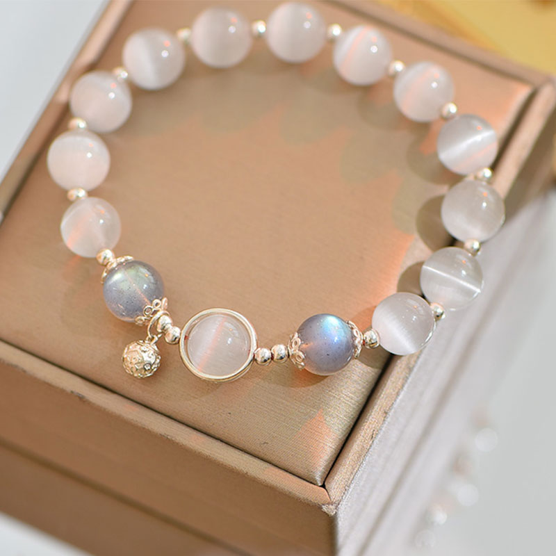 Fortune Jewel 925 Sterling Silver Cat Eye Moonstone Love Support Bracelet