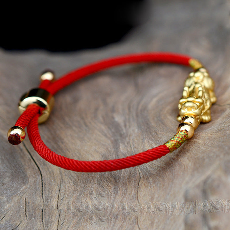 24K Gold-Plated Feng Shui PiXiu Bracelet Luck Red String Bracelet
