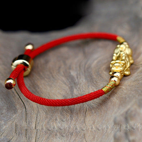 24K Gold-Plated Feng Shui PiXiu Bracelet Luck Red String Bracelet