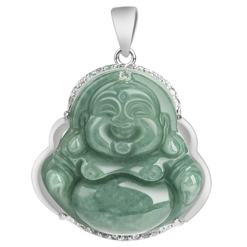 Fortune Jewel Laughing Buddha Jade Abundance Necklace Titanium Steel Chain Pendant Fortune Jewel