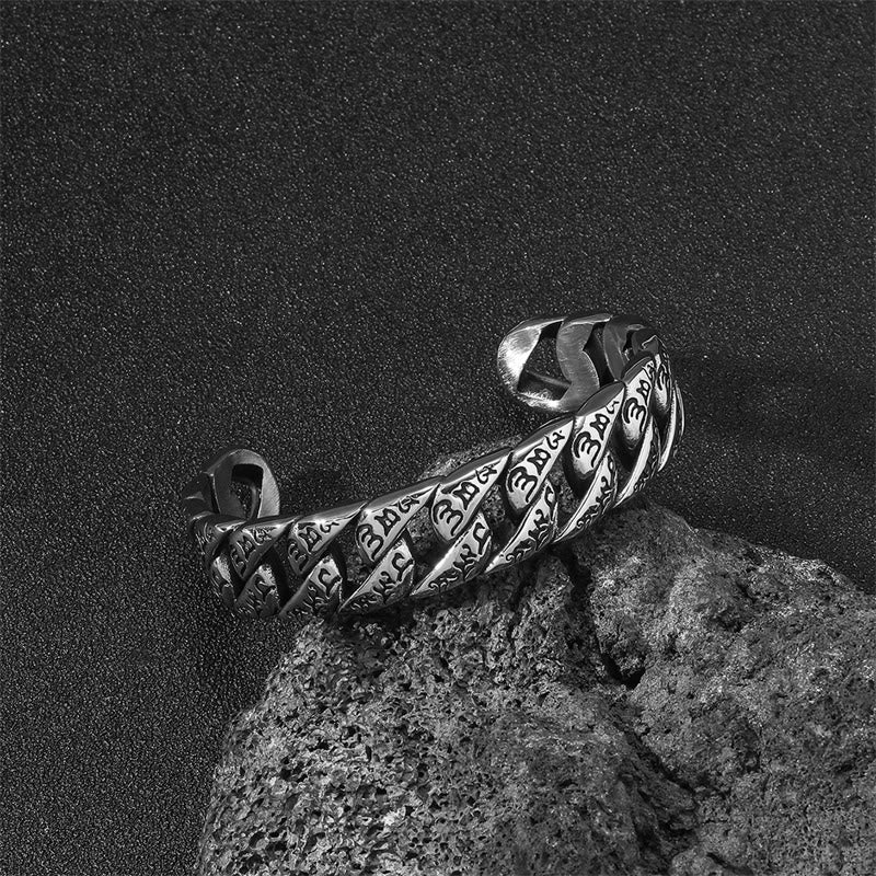 Fortune Jewel Tibetan Om Mani Padme Hum Mantra Titanium Steel Peace Cuf Bangle Bracelet