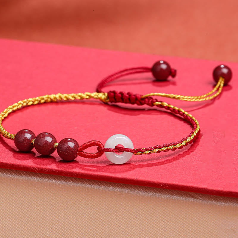 Fortune Jewel Natural Cinnabar Jade Peace Buckle Blessing Bracelet