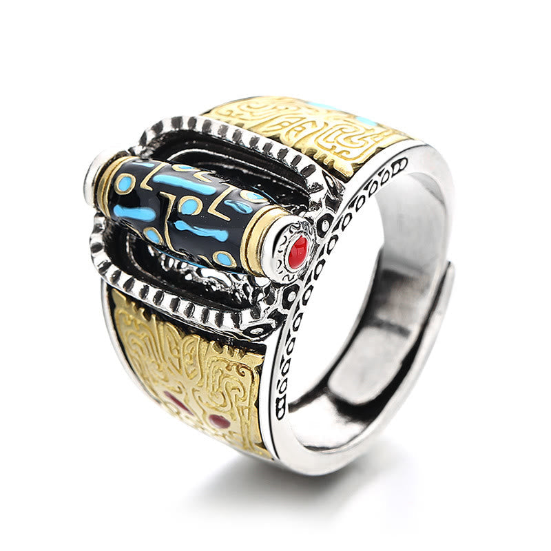 Fortune Jewel Tibetan Nine-Eye Dzi Bead Wealth Blessings Rotatable Ring