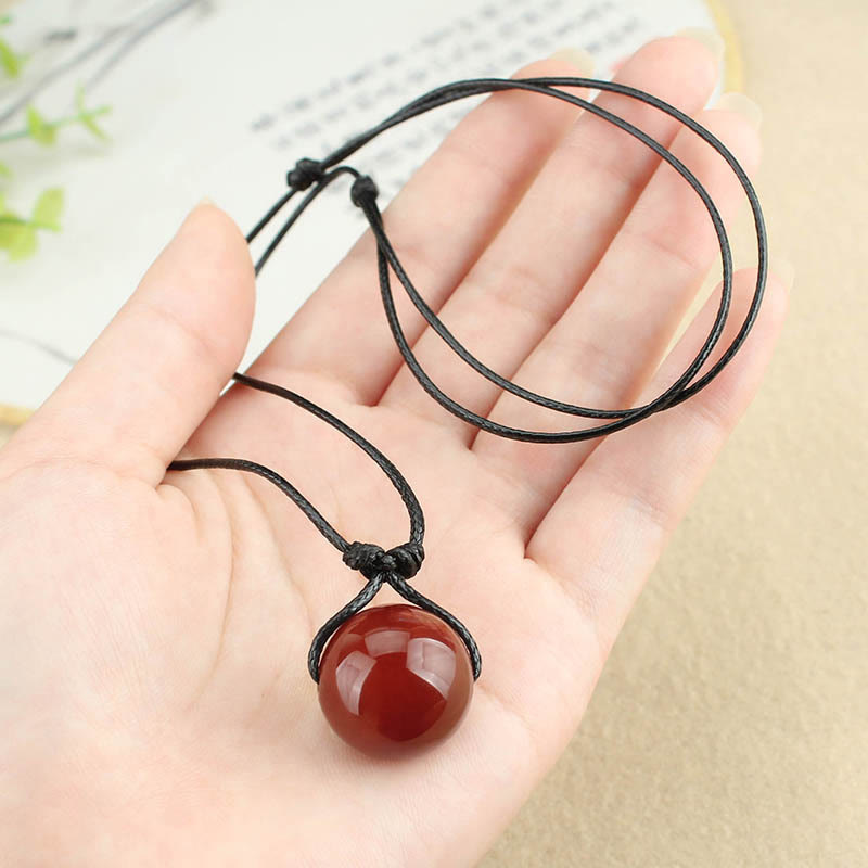 Fortune Jewel Red Agate Bead Confidence Leather Rope Necklace Pendant