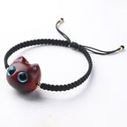 Fortune Jewel Small Leaf Red Sandalwood Ebony Wood Cute Cat Head Calm Protection Braided Bracelet