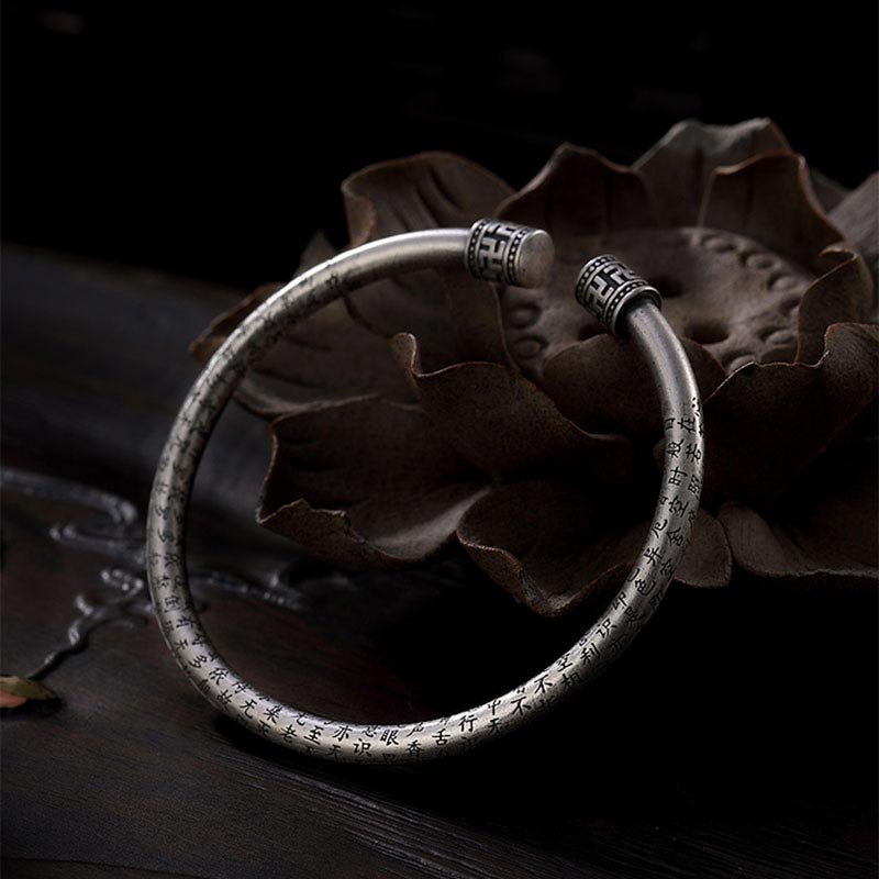 Fortune Jewel Tibetan Heart Sutra White Copper Luck Bracelet
