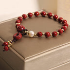 Fortune Jewel Natural Cinnabar Peace Buckle Copper Coin Charm Blessing Bracelet