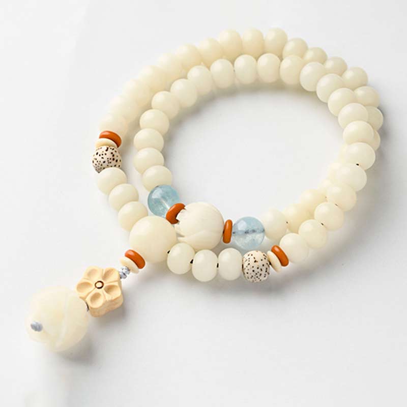 Fortune Jewel Tibetan White Jade Bodhi Lotus Blessing Bracelet Fortune Jewel