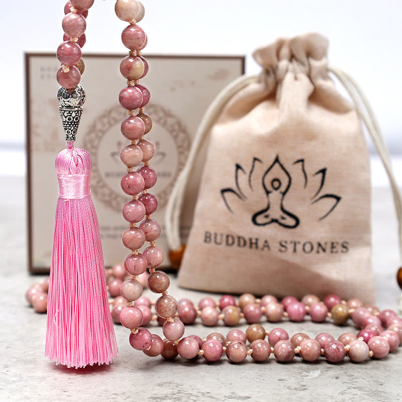 Fortune Jewel 108 Mala Rhodonite Beads Yoga Meditation Prayer Beads Bracelet