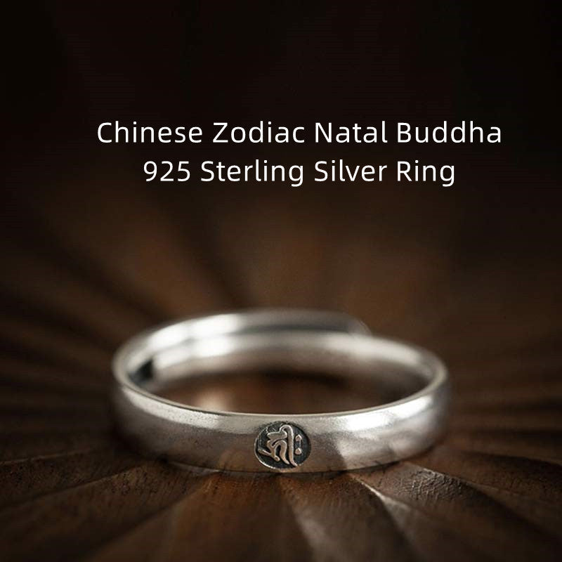 Fortune Jewel 925 Sterling Silver Chinese Zodiac Natal Buddha Blessing Couple Ring