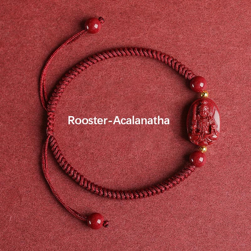 Fortune Jewel Chinese Zodiac Natal Buddha Cinnabar Keep Away Evil Spirits Rope Bracelet