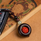 Fortune Jewel Tibet Om Mani Padme Hum PiXiu Copper Coin Small Leaf Red Sandalwood Cinnabar Protection Key Chain