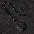 Fortune Jewel Black Obsidian Dragon Phoenix Mandarin Duck Luck Protection Necklace Pendant