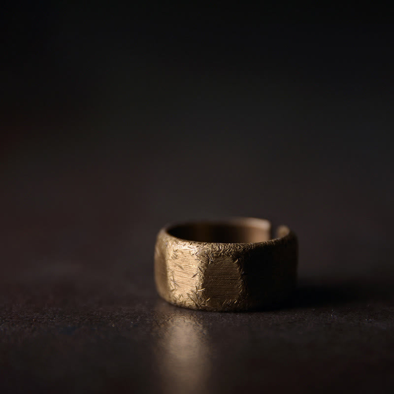 Fortune Jewel Tibetan Simple Design Copper Brass Frosted Wealth Ring