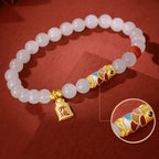 Fortune Jewel 925 Sterling Silver Hetian White Jade Red Agate Koi Fish Luck Happiness Bracelet