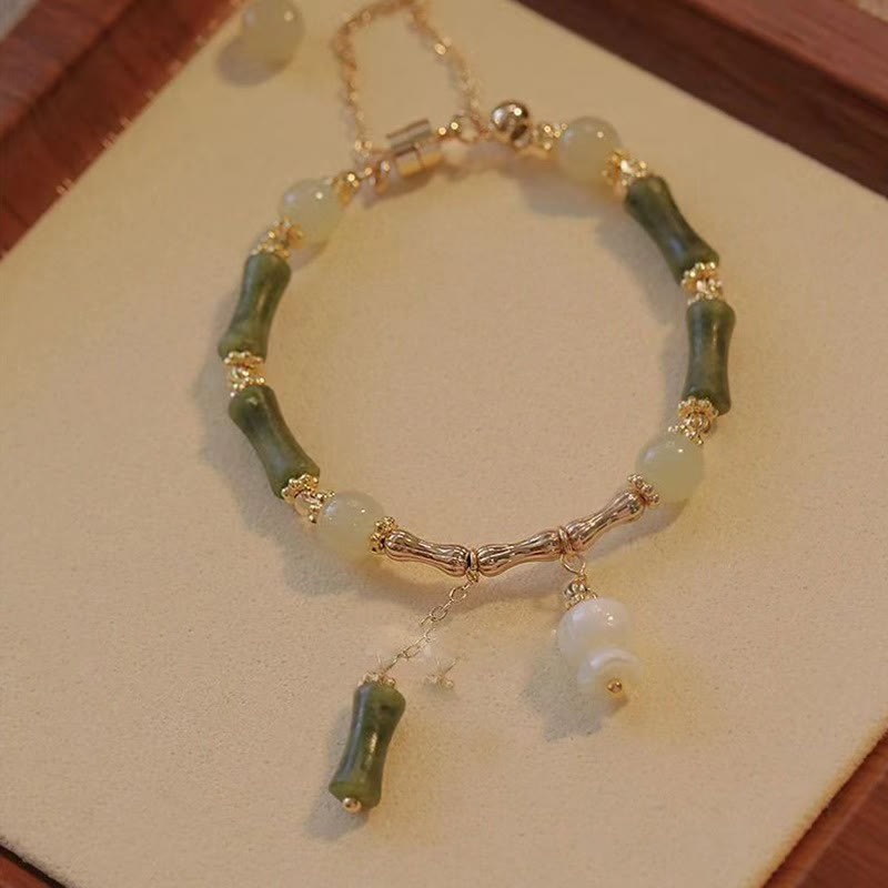 Fortune Jewel Jade Bamboo Leaf Lily Of The Valley Pattern Luck Abundance Bracelet
