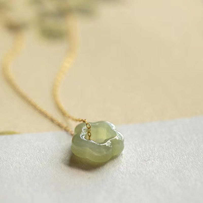Fortune Jewel Dainty Hetian Jade Cyan Jade Luck Floral Charm Necklace Pendant