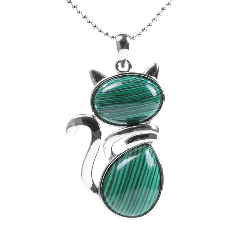 Fortune Jewel Cat Pattern Natural Crystal Protection Necklace Pendant