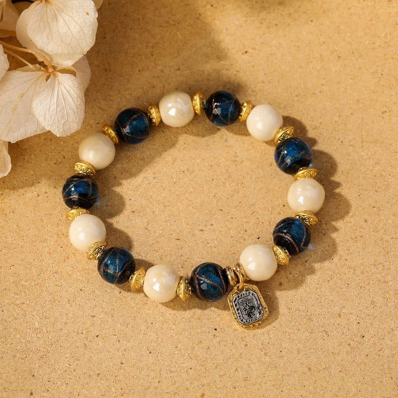 Fortune Jewel Tibetan Zakiram Goddess of Wealth Charm Liuli Glass Incense Ash Porcelain Bead Protection Bracelet