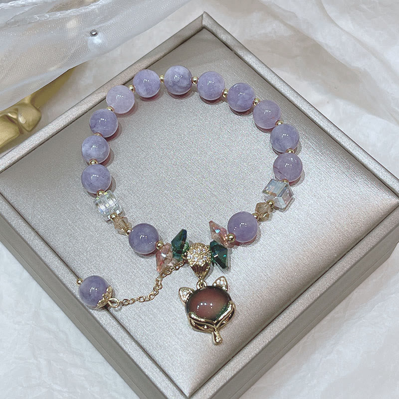 Fortune Jewel Natural Purple Jade Fox Charm Happiness Bracelet