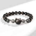 Fortune Jewel Natural Silver Sheen Obsidian Cute Cat Head Protection Bracelet