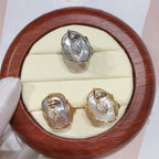 Fortune Jewel Pearl Copper Plated Gold Flower Happiness Wealth Ring
