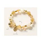 Fortune Jewel 14K Gold Plated Golden Rutilated Quartz Wealth Bell Lucky Fortune Charm Bracelet