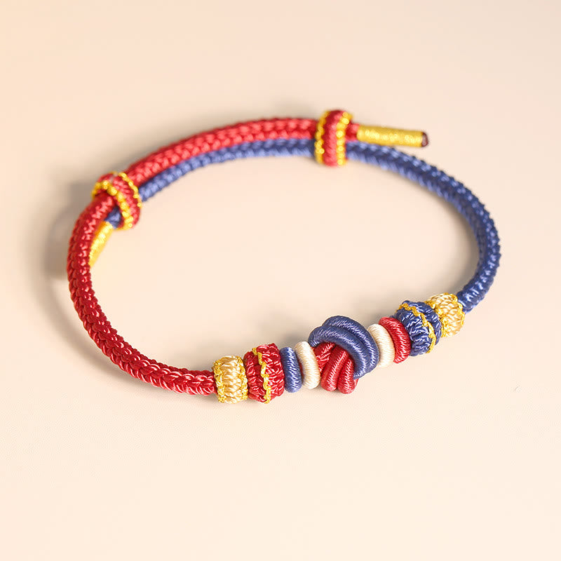Fortune Jewel Two-Color Rope Handcrafted Eight Thread Peace Knot Luck Connection Bracelet