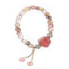 Fortune Jewel Natural Strawberry Quartz Cat Paw Claw Colorful Rutilated Quartz Moonstone Love Bracelet