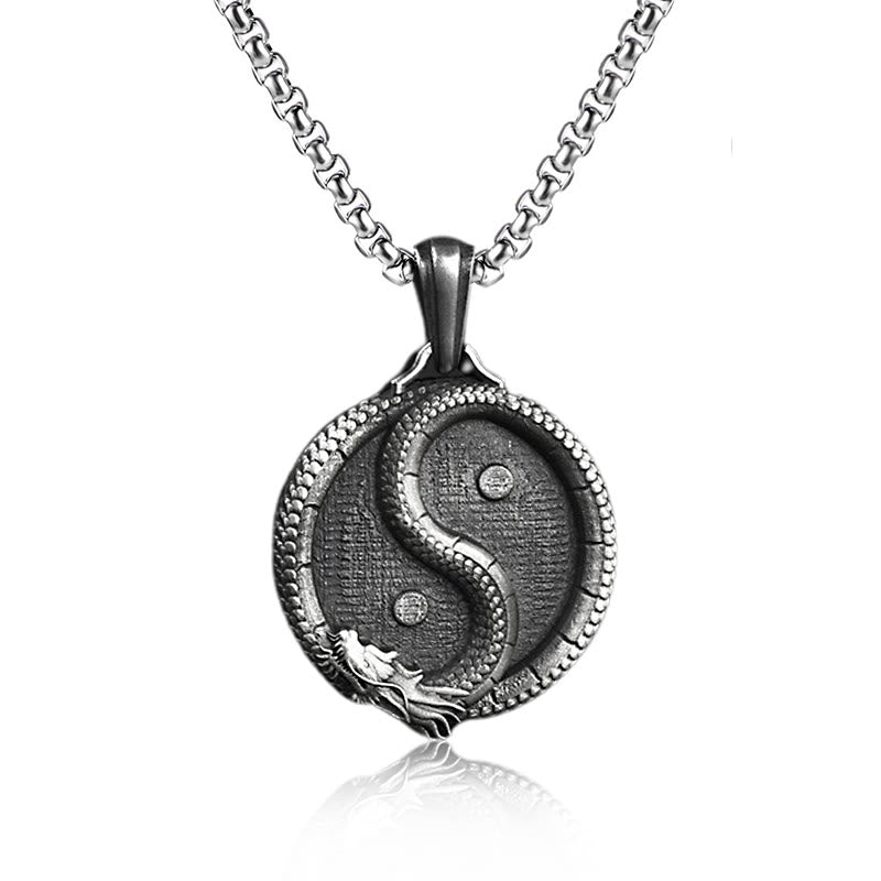 Fortune Jewel Pure Tin Yin Yang Dragon Luck Strength Necklace Pendant Fortune Jewel