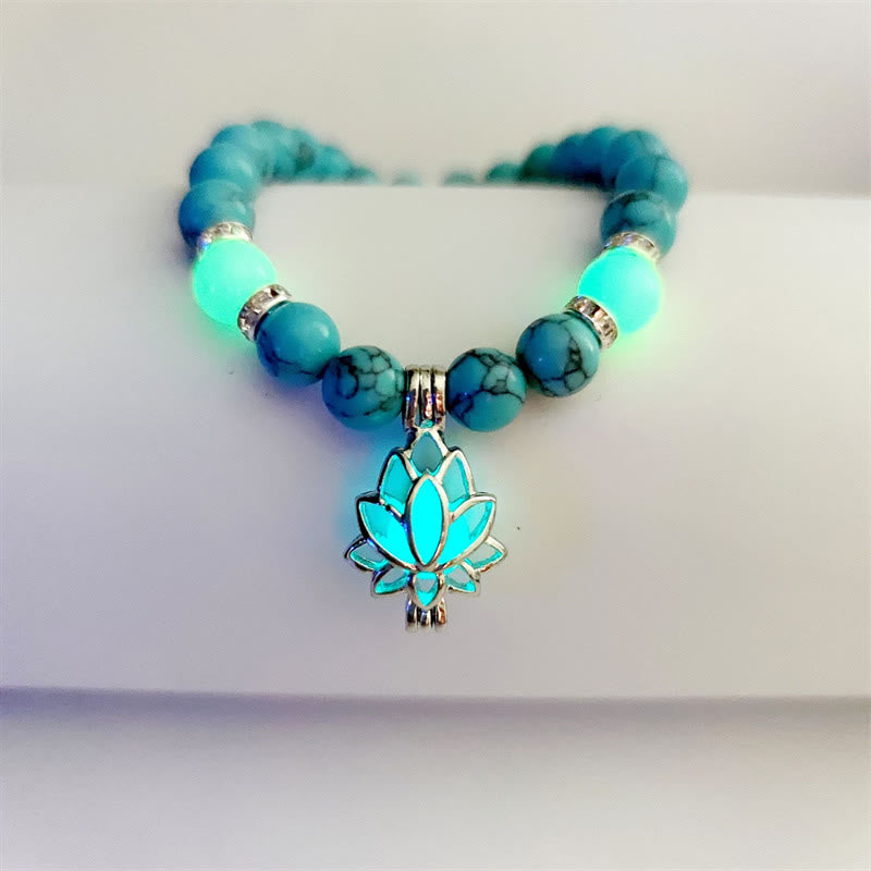 Fortune Jewel Tibetan Turquoise Glowstone Luminous Bead Lotus Protection Bracelet
