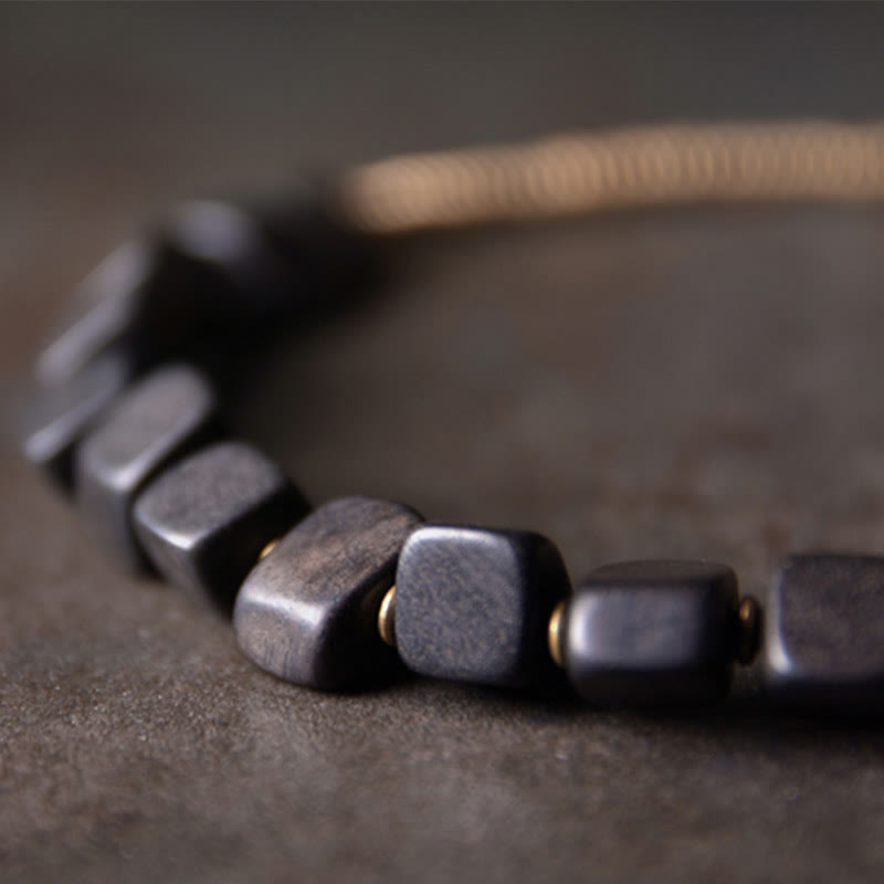 Fortune Jewel Tibetan Ebony Wood Copper Peace Double Wrap Bracelet