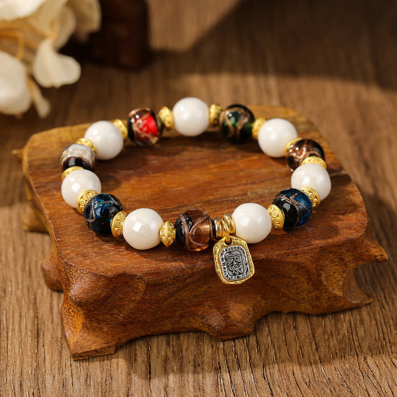 Fortune Jewel Tibetan Zakiram Goddess of Wealth Charm Liuli Glass Incense Ash Porcelain Bead Protection Bracelet
