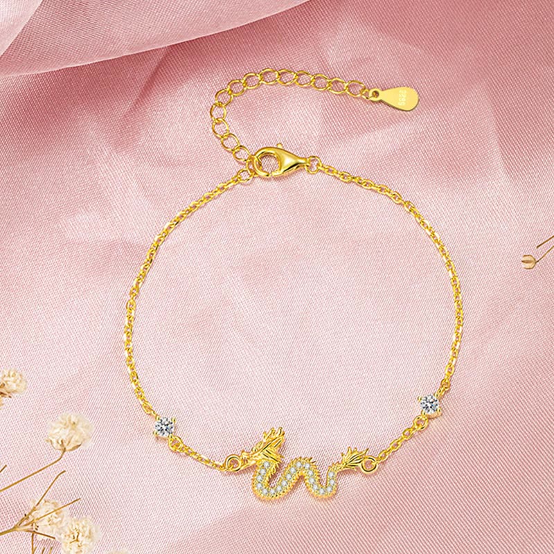 Fortune Jewel 925 Sterling Silver Year Of The Dragon Auspicious Golden Dragon Luck Red Rope Chain Bracelet
