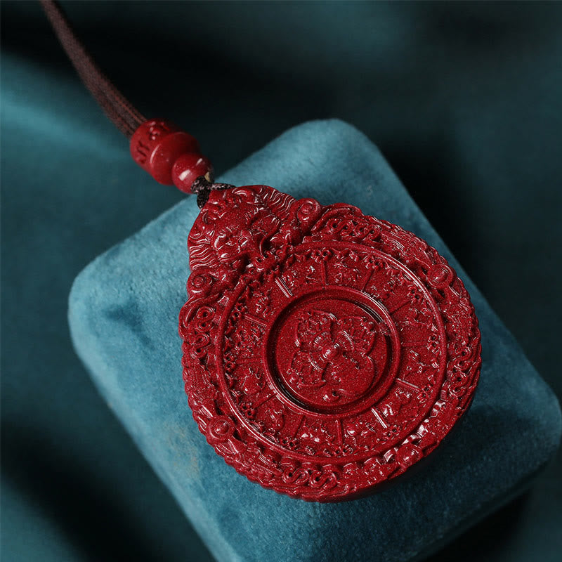 Fortune Jewel Chinese Zodiac Natural Cinnabar Bagua Amulet Keep Away Evil Spirits Necklace Pendant