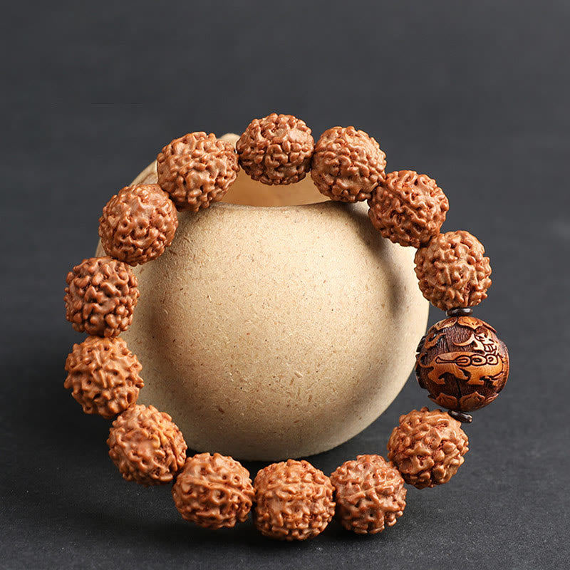 Fortune Jewel Tibet Rudraksha Bodhi Seed PiXiu Copper Coin Wealth Luck Bracelet