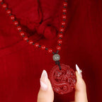 Fortune Jewel Year Of The Dragon Natural Cinnabar Hetian Jade Bead Copper Coin Attract Wealth Strength Necklace Pendant