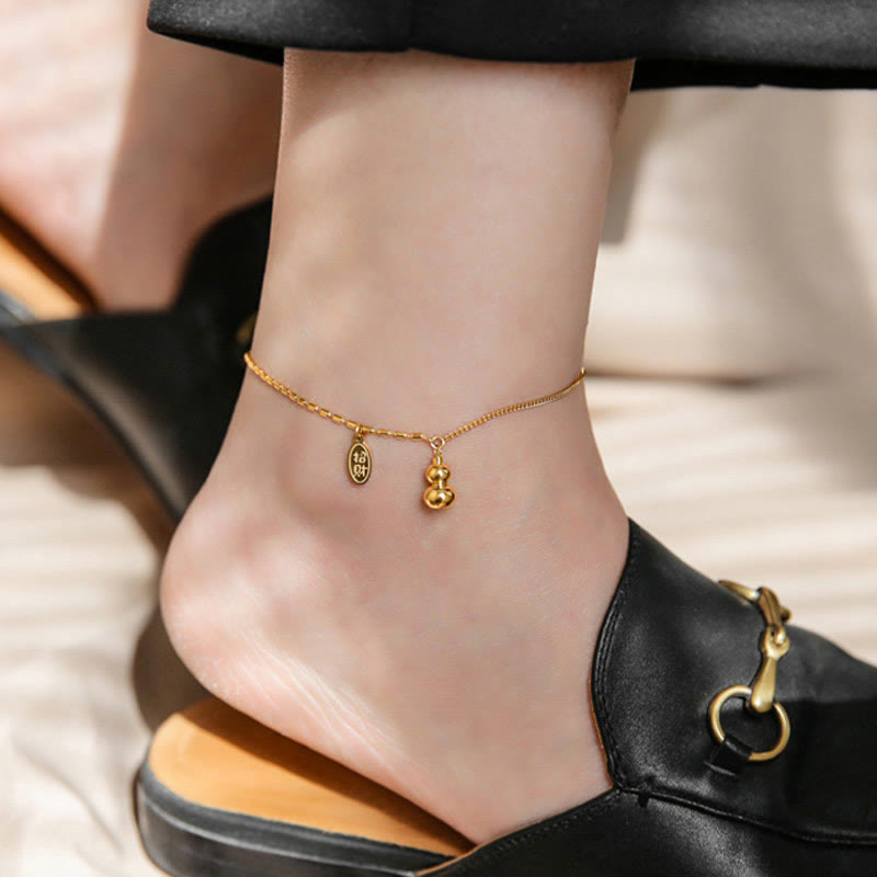 Fortune Jewel 18k Gold Plated Copper Lucky Gourd Design Wealth Buckle Anklet