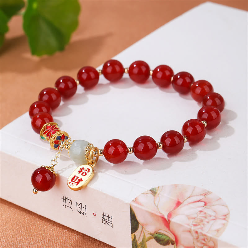 Fortune Jewel Natural Red Agate Jade Confidence Fortune Blessing Charm Bracelet