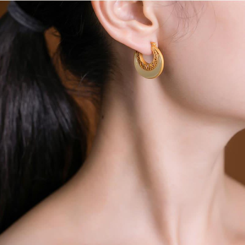 Fortune Jewel Crescent Moon Jade Prosperity Drop Earrings