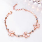Fortune Jewel Pink Crystal Four Leaf Clover Love Chain Bracelet