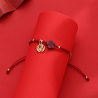 Fortune Jewel Cinnabar Flower Fu Character Blessing Braided String Bracelet