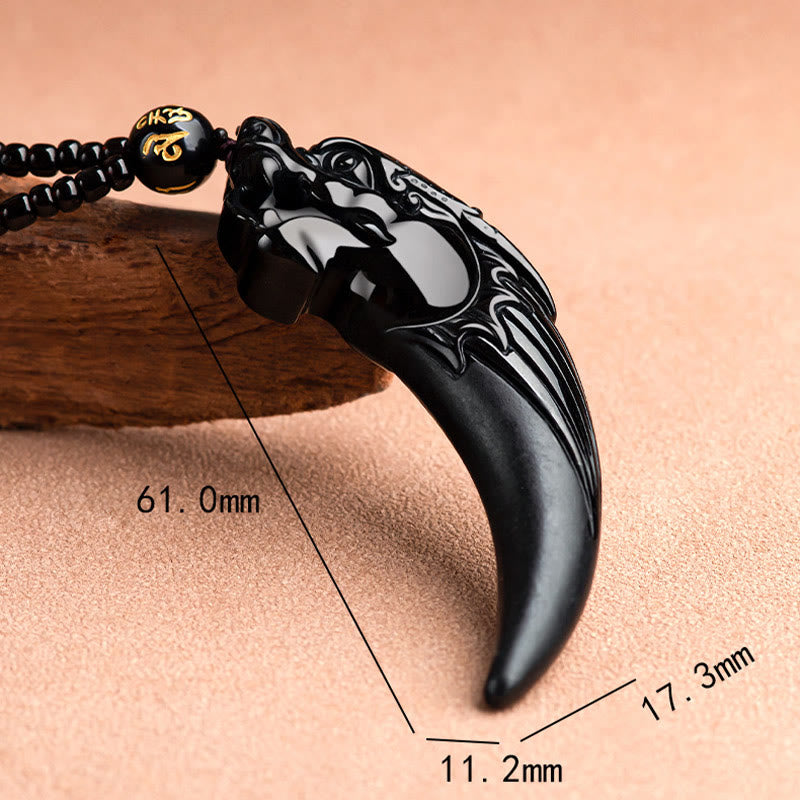 Fortune Jewel Natural Black Jade Chinese Zodiac Dragon Tooth Pattern Protection Necklace Pendant Fortune Jewel