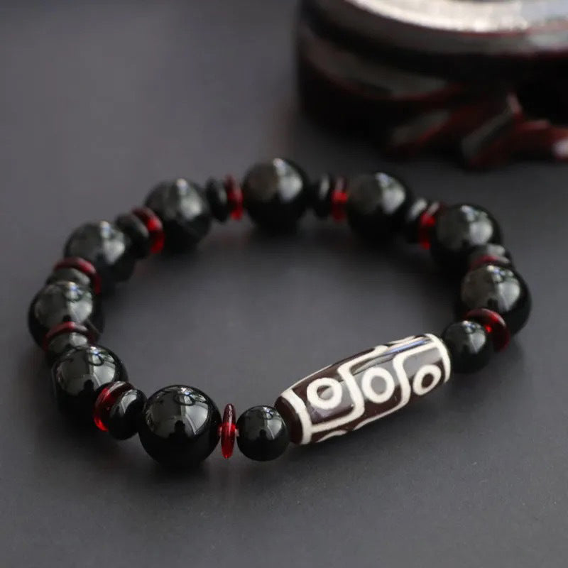 Fortune Jewel Black Onyx Nine-Eye Dzi Bead Wealth Protection Bracelet