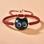 Fortune Jewel Ebony Wood Cat Head Pattern Peace King Kong Knot Braided Bracelet