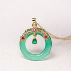 Fortune Jewel Green Chalcedony Peace Buckle Design Strength Necklace Pendant