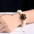 Fortune Jewel Natural Bodhi Seed Small Leaf Red Sandalwood Ebony Wood Cute Lucky Cat Wisdom Bracelet