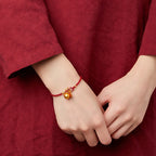 Fortune Jewel Handmade Fu Character Charm Luck Happiness Bell Red Rope Bracelet
