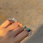 Tibetan Angled-Cut White Crystal Bracelet with Multicolor Crystals – Top-Grade Clear Quartz, Stress-Relieving & Meditation-Friendly